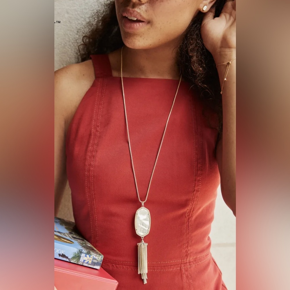 [Kendra Scott] Rayne Chandelier Tassel Long Pendant Necklace Hot Pink/Gold Tone - Picture 6 of 10
